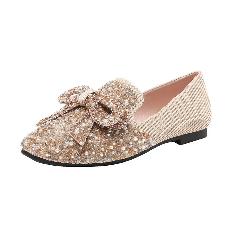 Belifi Crystal Bow Flat Breathable Loafers