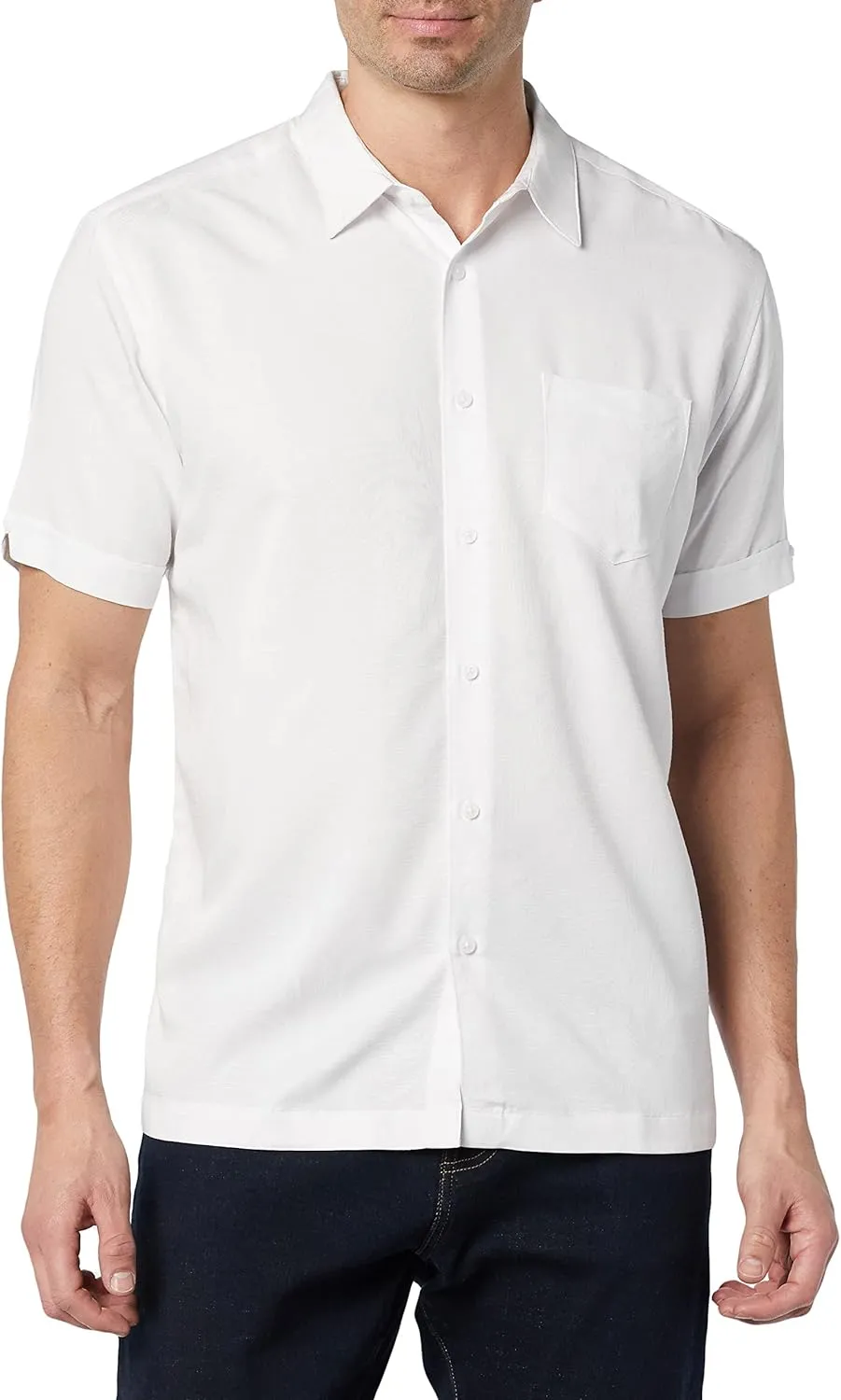 Cubavera Men's Two-Tone One Pocket Floral Print Short Sleeve Button-Down Shirt