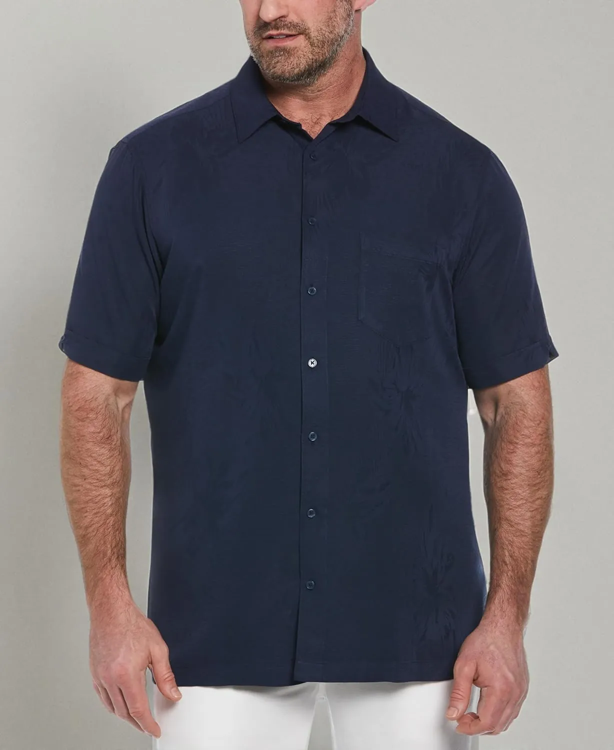 Cubavera Men's Two-Tone One Pocket Floral Print Short Sleeve Button-Down Shirt