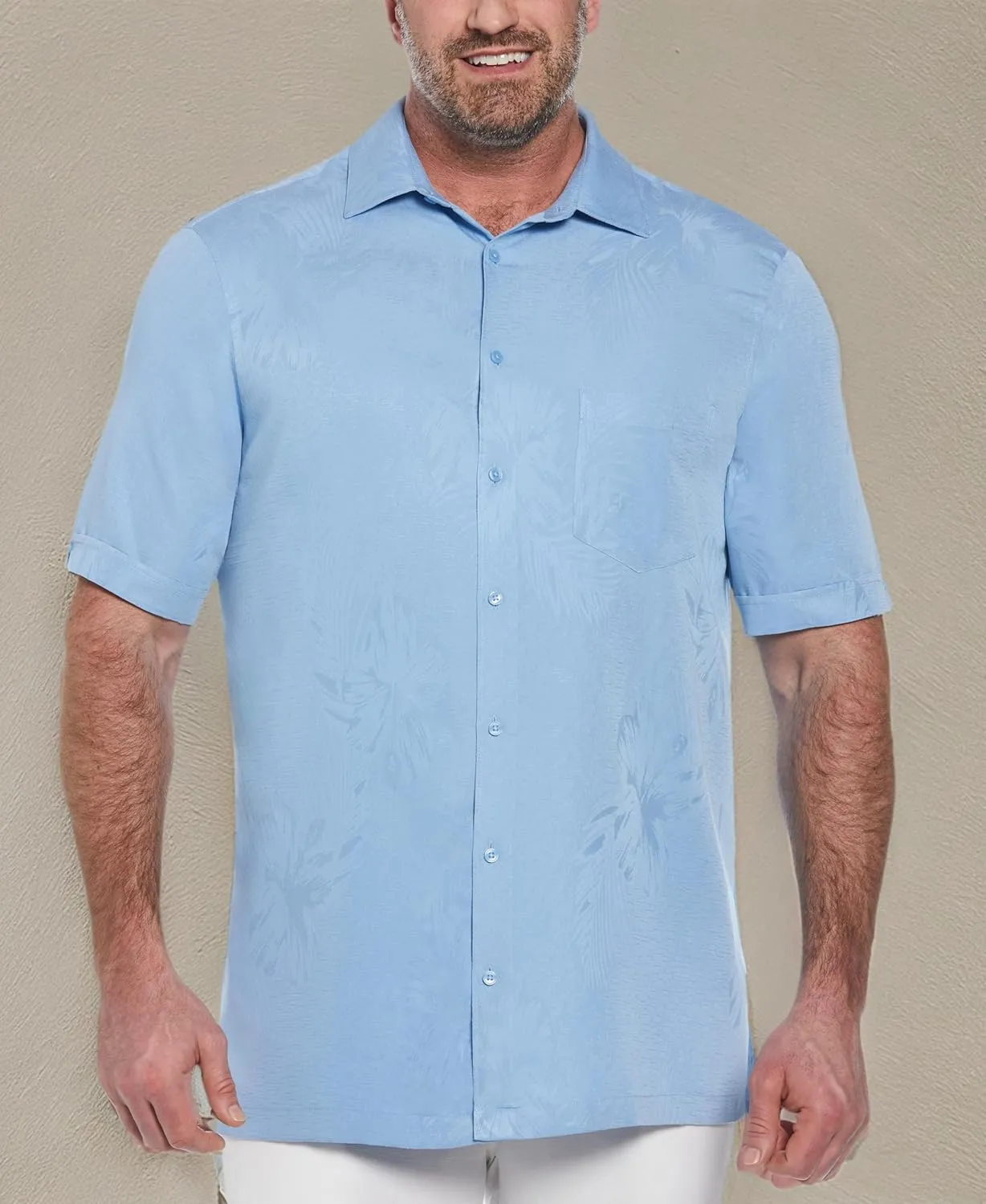 Cubavera Men's Two-Tone One Pocket Floral Print Short Sleeve Button-Down Shirt