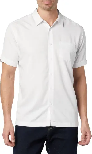 Cubavera Men's Two-Tone One Pocket Floral Print Short Sleeve Button-Down Shirt