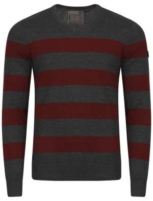 Dissident V-neck contrast stripe jumper in charcoal