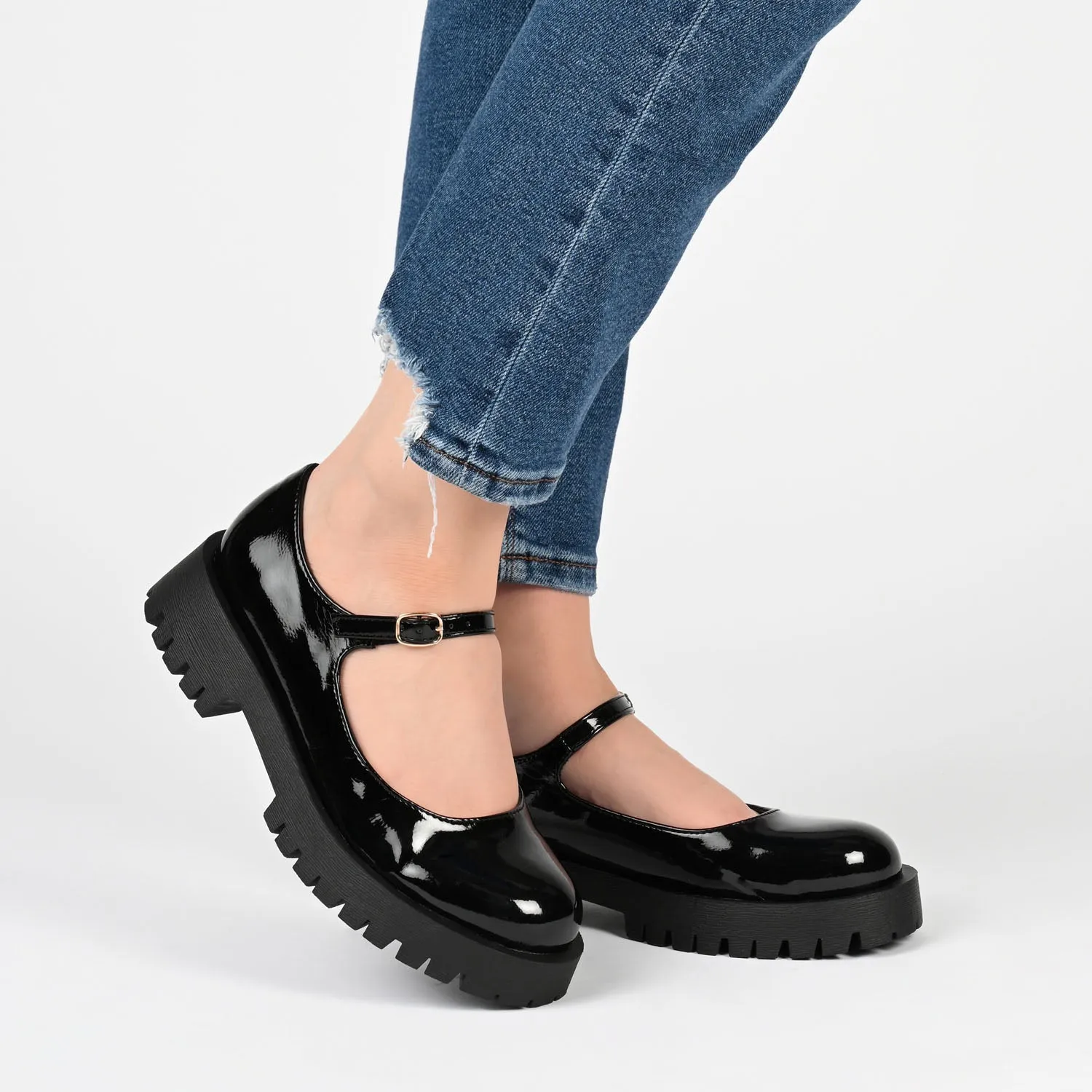 KAMIE LUG SOLE MARY JANE FLATS IN WIDE
