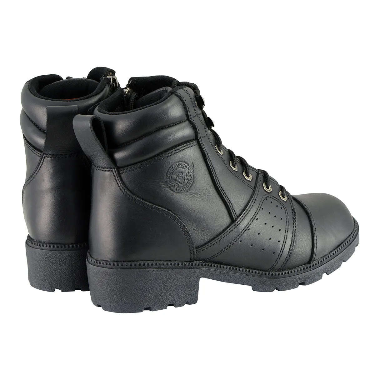 MBL9300 Women's Black Leather Lace-Up Motorcycle Rider Boots with Size Zipper