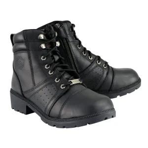 MBL9300 Women's Black Leather Lace-Up Motorcycle Rider Boots with Size Zipper
