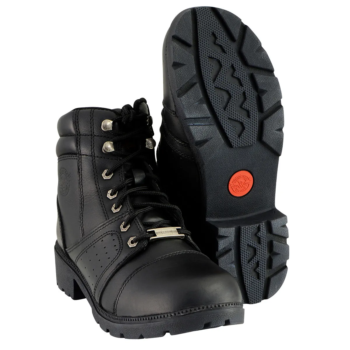 MBL9300 Women's Black Leather Lace-Up Motorcycle Rider Boots with Size Zipper