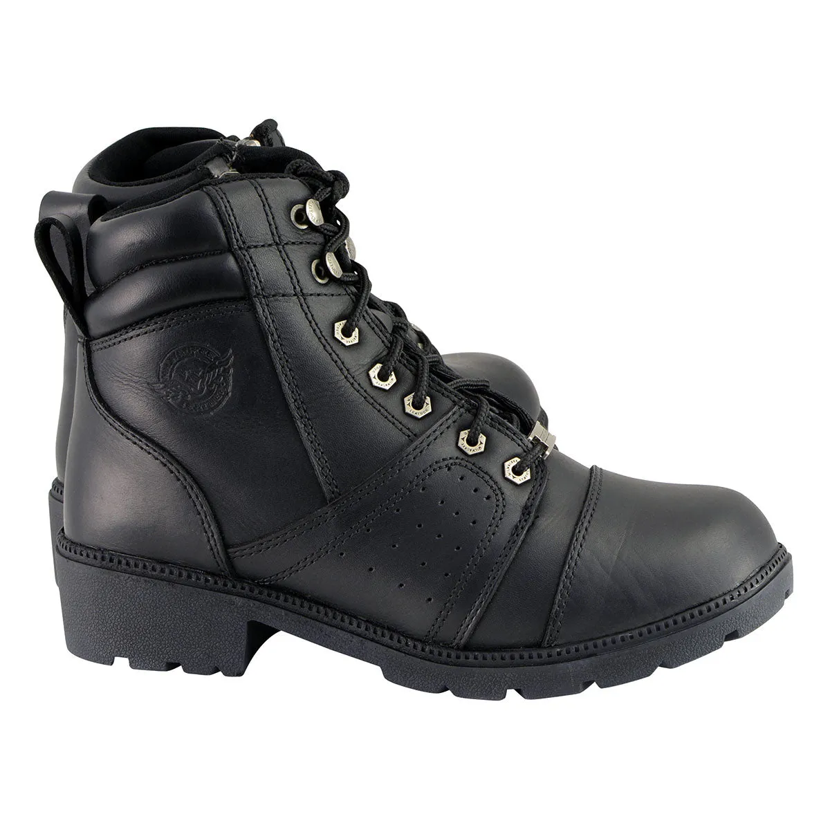 MBL9300 Women's Black Leather Lace-Up Motorcycle Rider Boots with Size Zipper