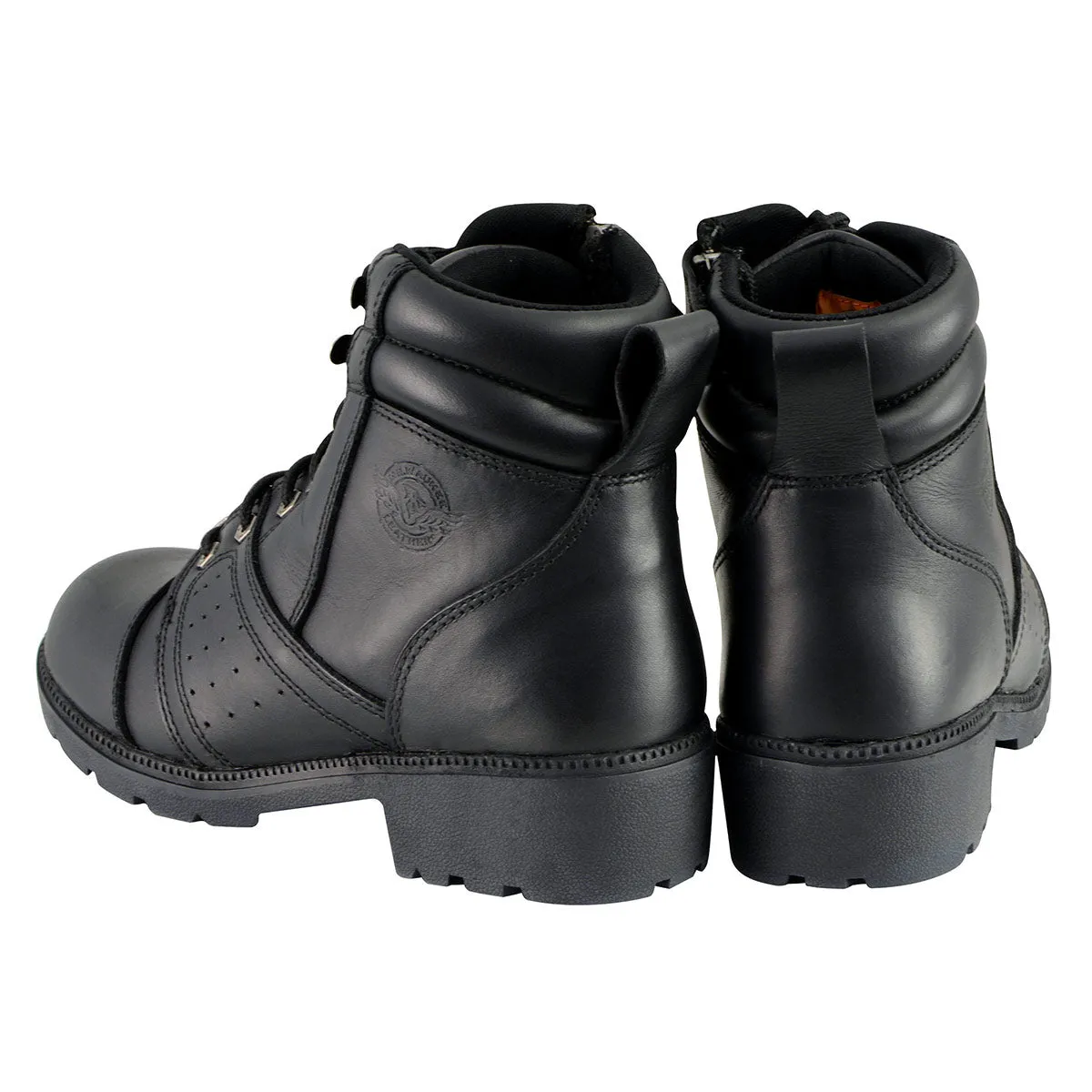 MBL9300 Women's Black Leather Lace-Up Motorcycle Rider Boots with Size Zipper