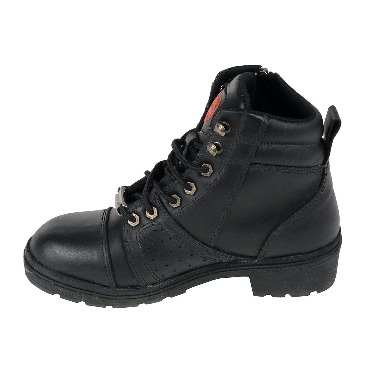 MBL9300 Women's Black Leather Lace-Up Motorcycle Rider Boots with Size Zipper