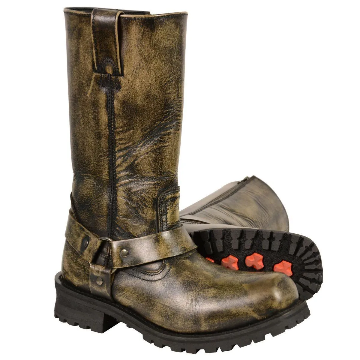 Milwaukee Leather Boots MBM9005 Men's 11in Classic Square Toe Distressed Brown Harness Boots