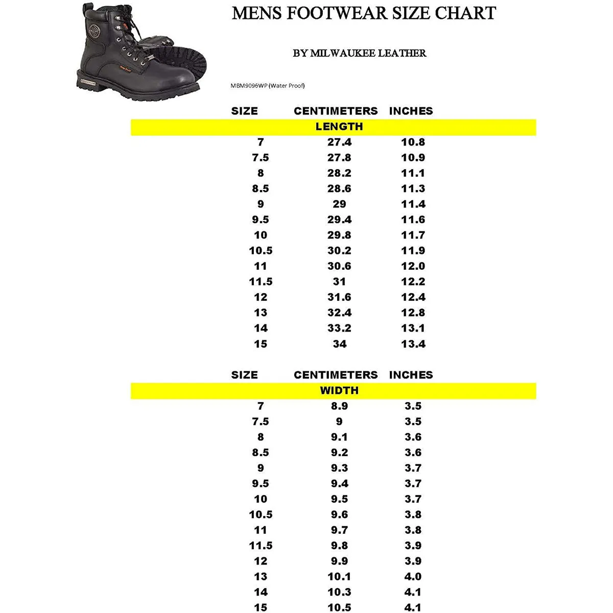 Milwaukee Leather MBM9036WP Men's Black 'Wide Width' 7-inch Lace to Toe Waterproof Leather Boots