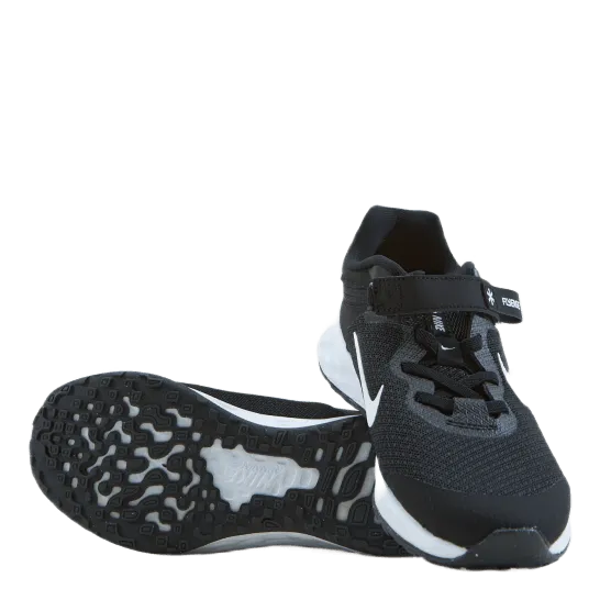 Revolution 6 FlyEase Little Kids' Shoe BLACK/WHITE-DK SMOKE GREY