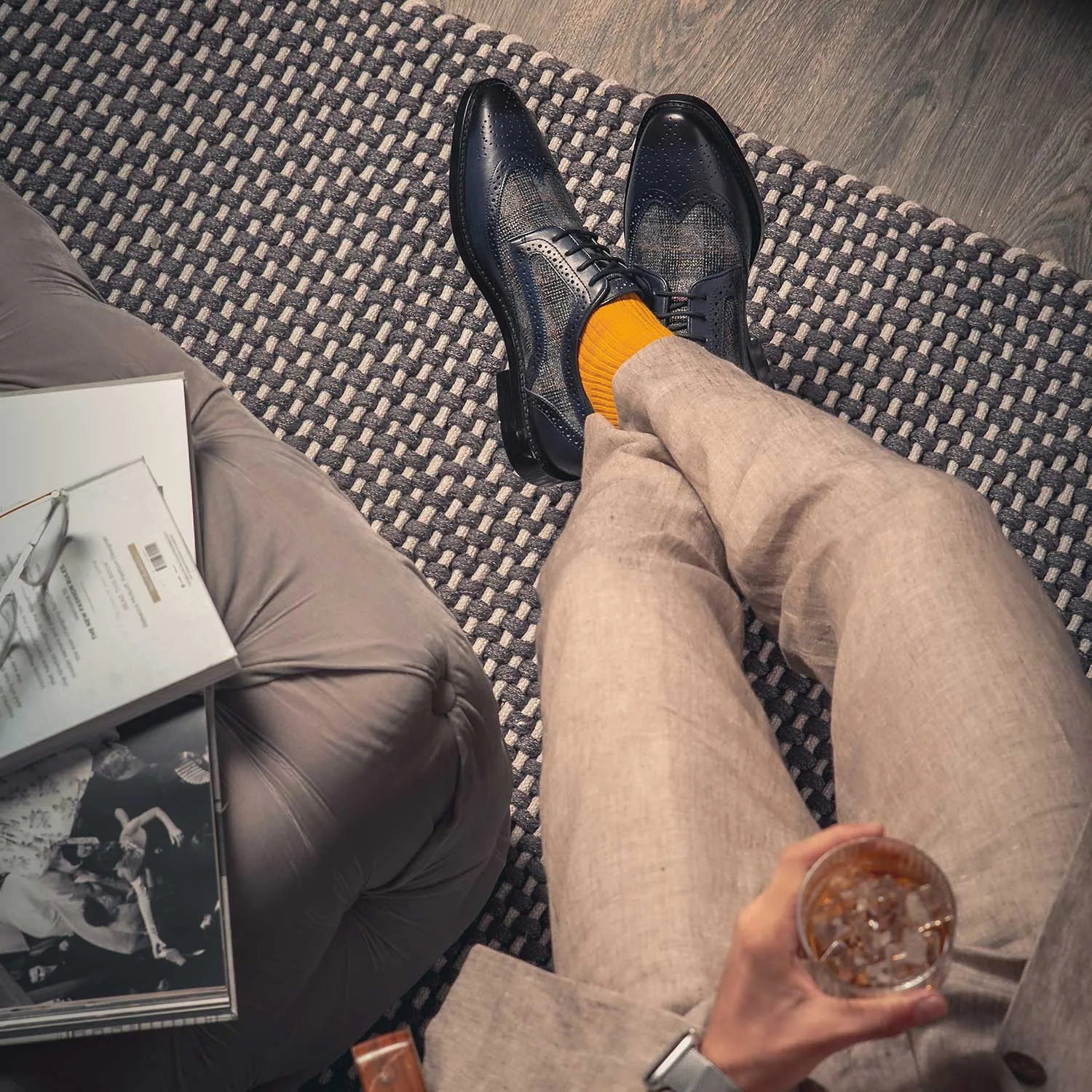 Saint Faustin Navy Leather Lace Up Brogue