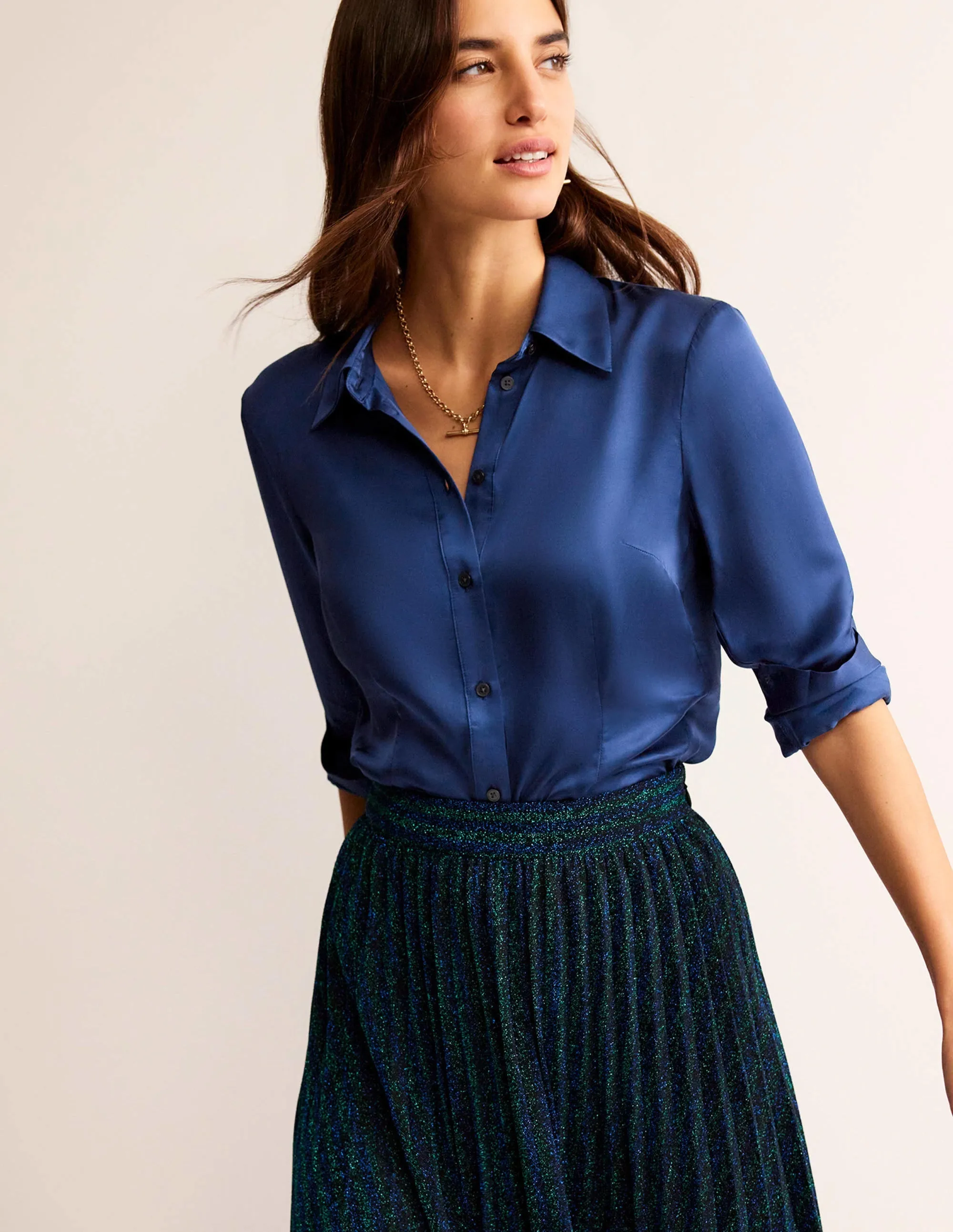 Saskia Satin Shirt-Atlantic
