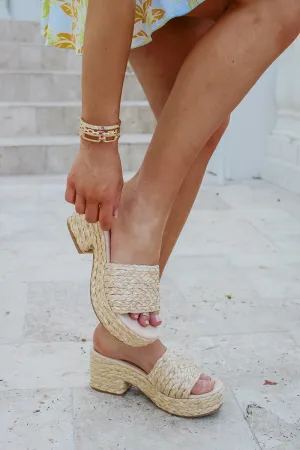 The Isla Raffia Platform Heel Slide Sandal - Natural