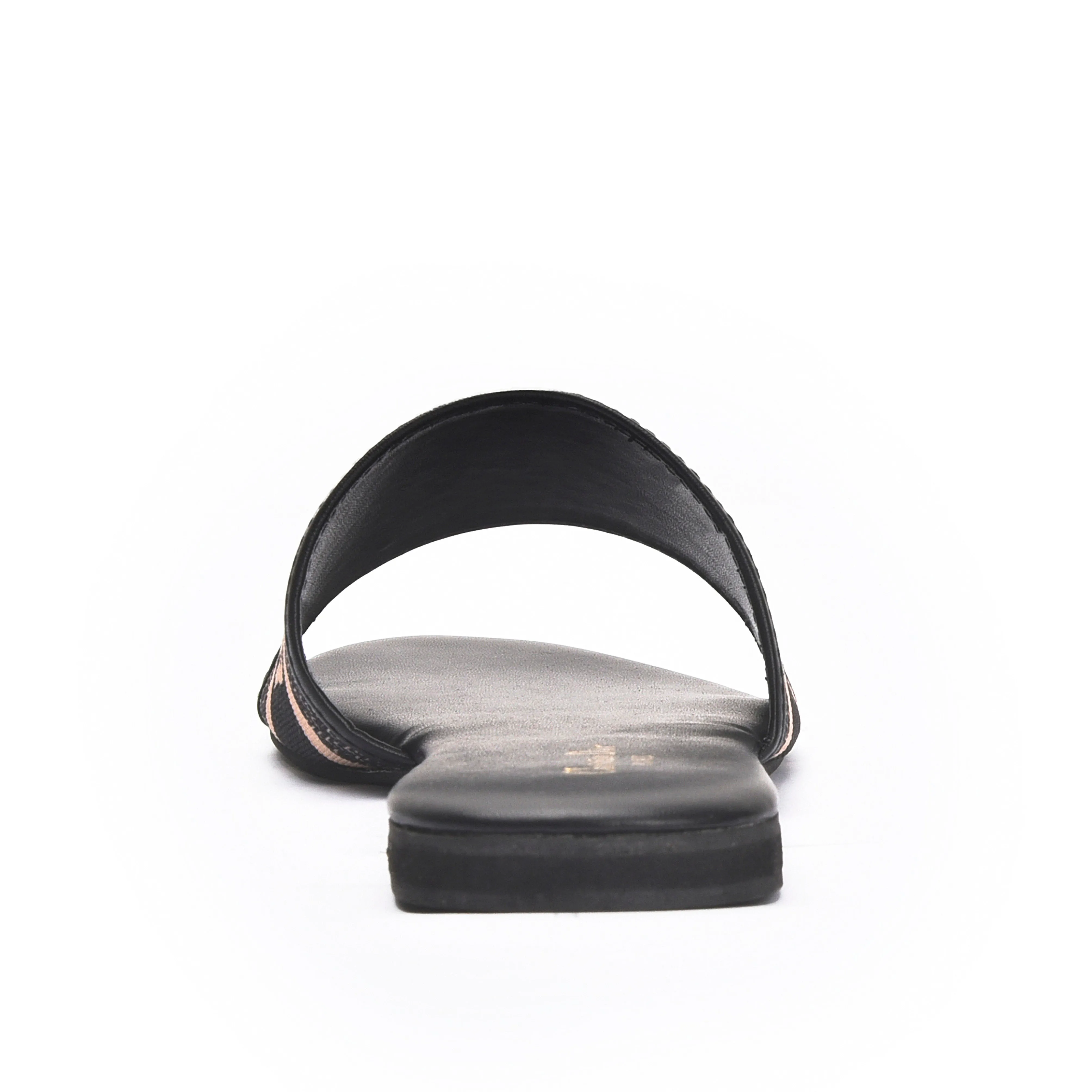 Trendy Black Slip-On Slippers with Logo Strap | 597J-C