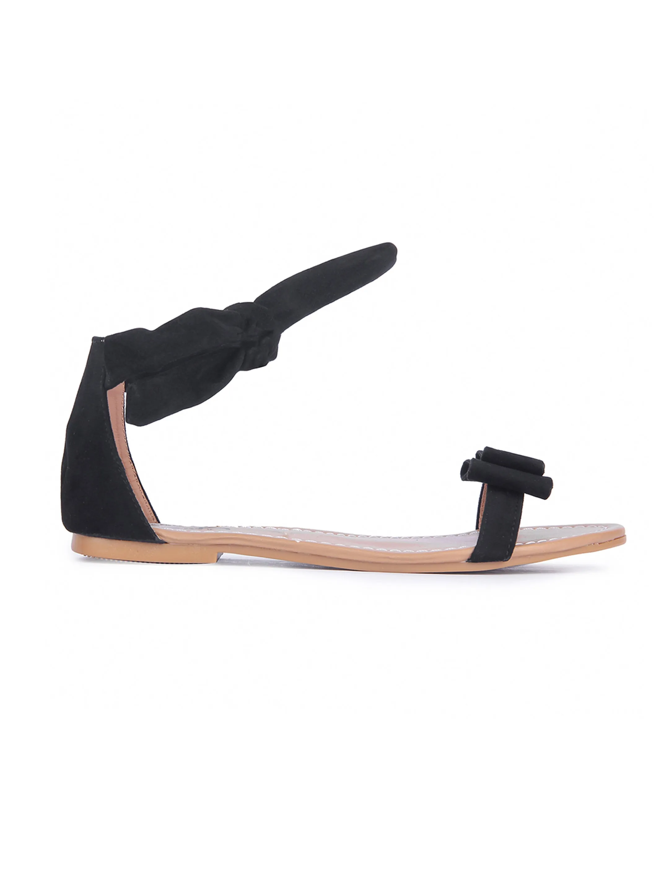 Women Black Suede Bow Tie Up Fashion Sandal