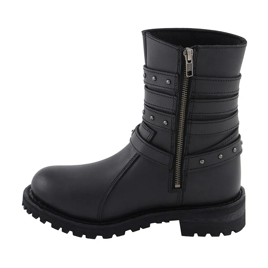 Women’s 9” Triple Buckle Leather Harness Boot W/ Side Zipper Entry