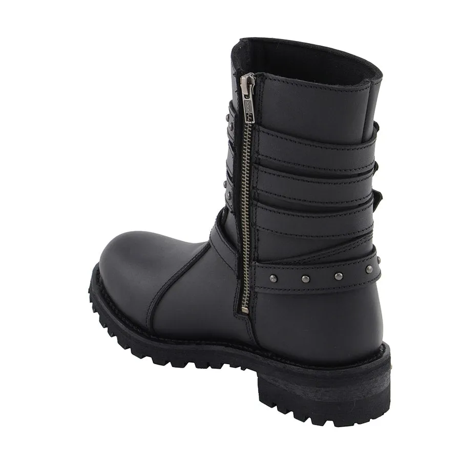 Women’s 9” Triple Buckle Leather Harness Boot W/ Side Zipper Entry
