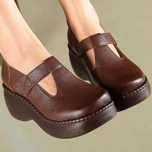 Women's Retro Velcro Ethnic Style Thick-soled Shoes 91260271S