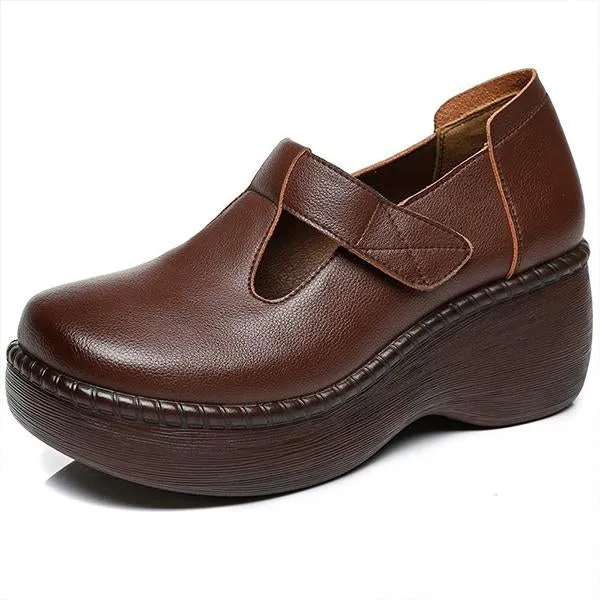 Women's Retro Velcro Ethnic Style Thick-soled Shoes 91260271S
