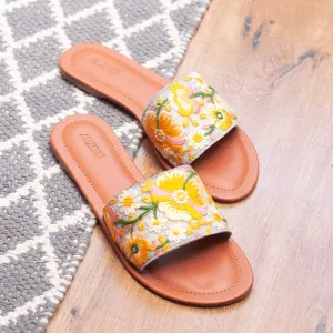 Yellow Floral Embroidered Flats