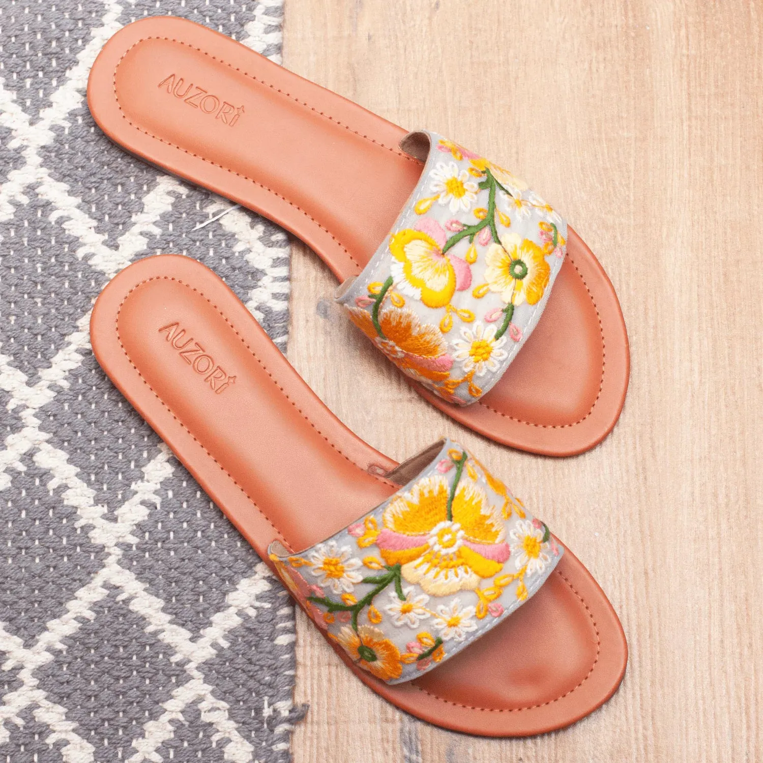 Yellow Floral Embroidered Flats